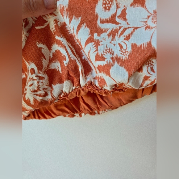 HURLEY Floral ONE Shoulder Top Burnt Orange White Puff Sleeve Size L - Picture 3 of 8